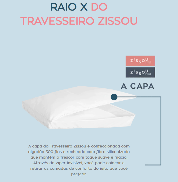 Exemplo de características do travesseiro da Zissou