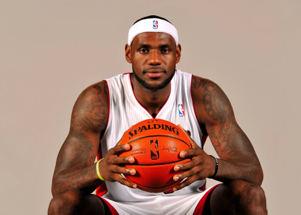 Lebron James holding the Spalding ball